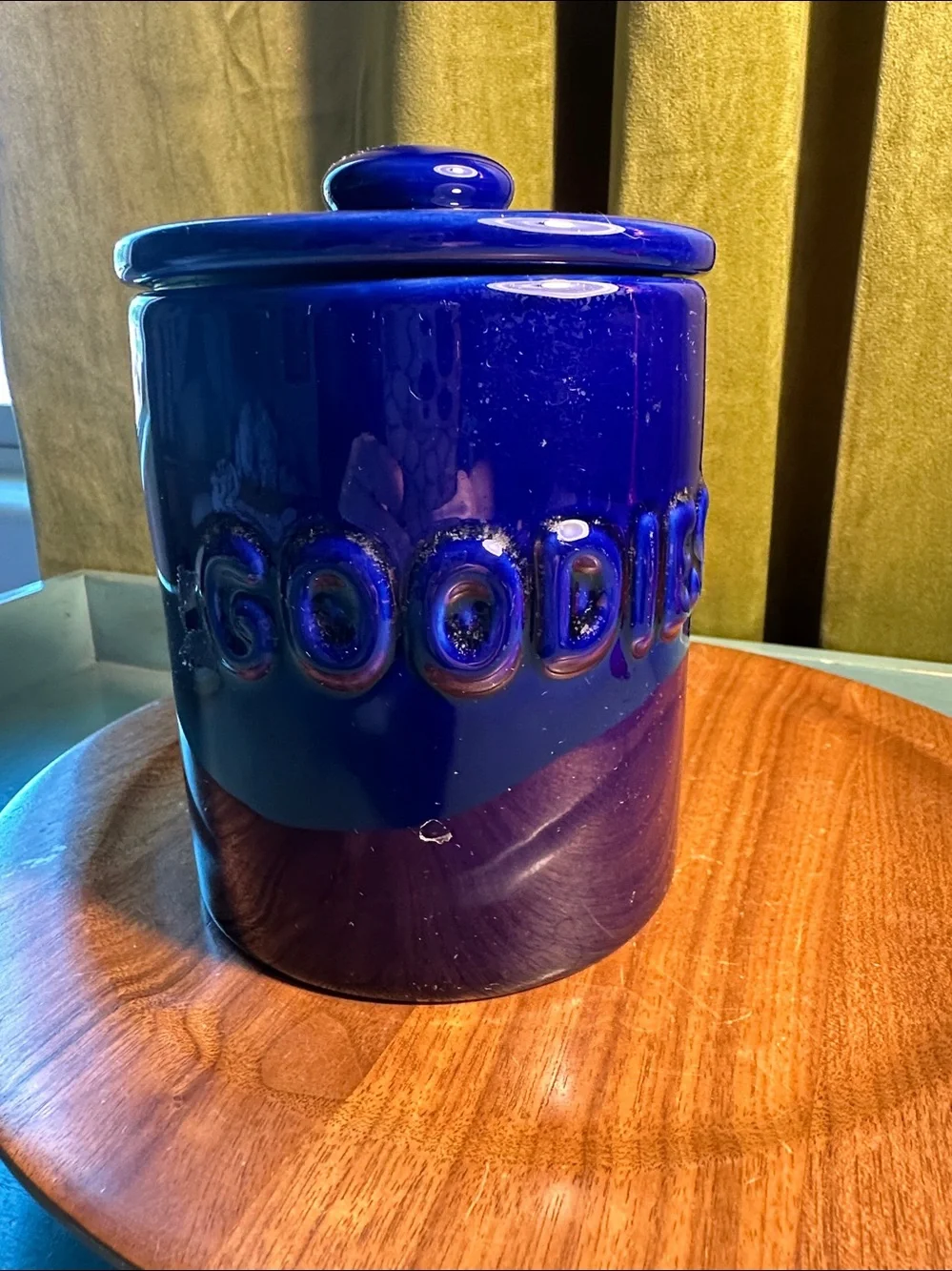 Cobalt blue goodies jar with lid rubber band complete